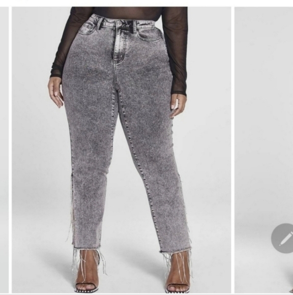 🍁🍂NWOT FASHION TO FIGURE HIGH RISE rhinestone fringe detail jeans 20 - Picture 2 of 7